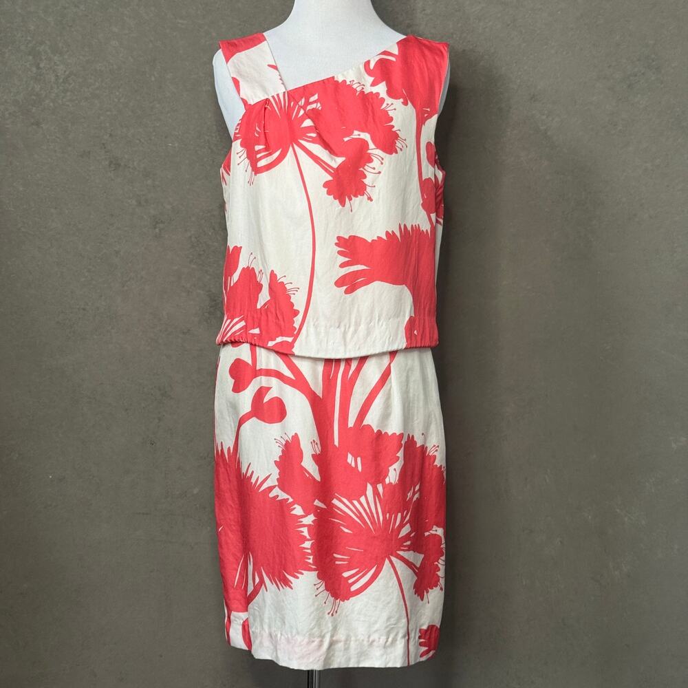 Milly of New York 100% Italian Silk Coral Floral Dress Size 6 Made in USA